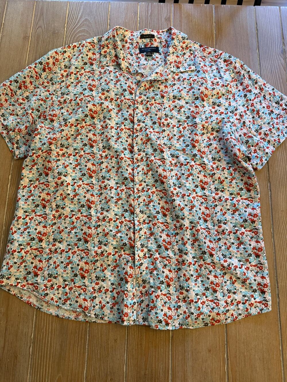 Banana Republic Linen Floral Short Sleeve Button Down xxl